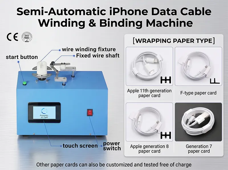 Semi-Automatic iPhone Data Cable Winding & Binding Machine WPM-K287