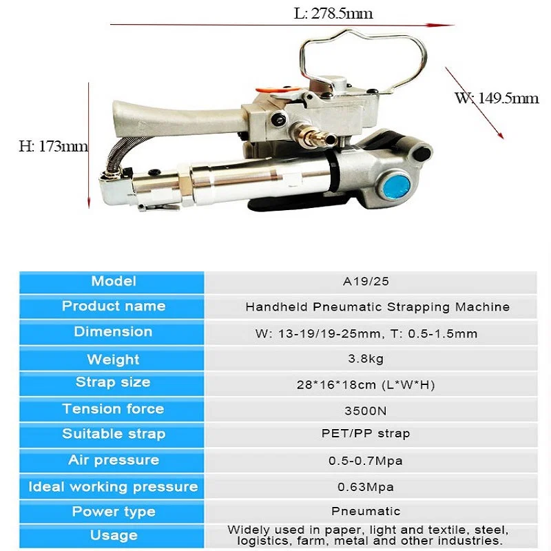Handheld Pneumatic Strapping Tool for PET & PP Bands WPM-A19/A25